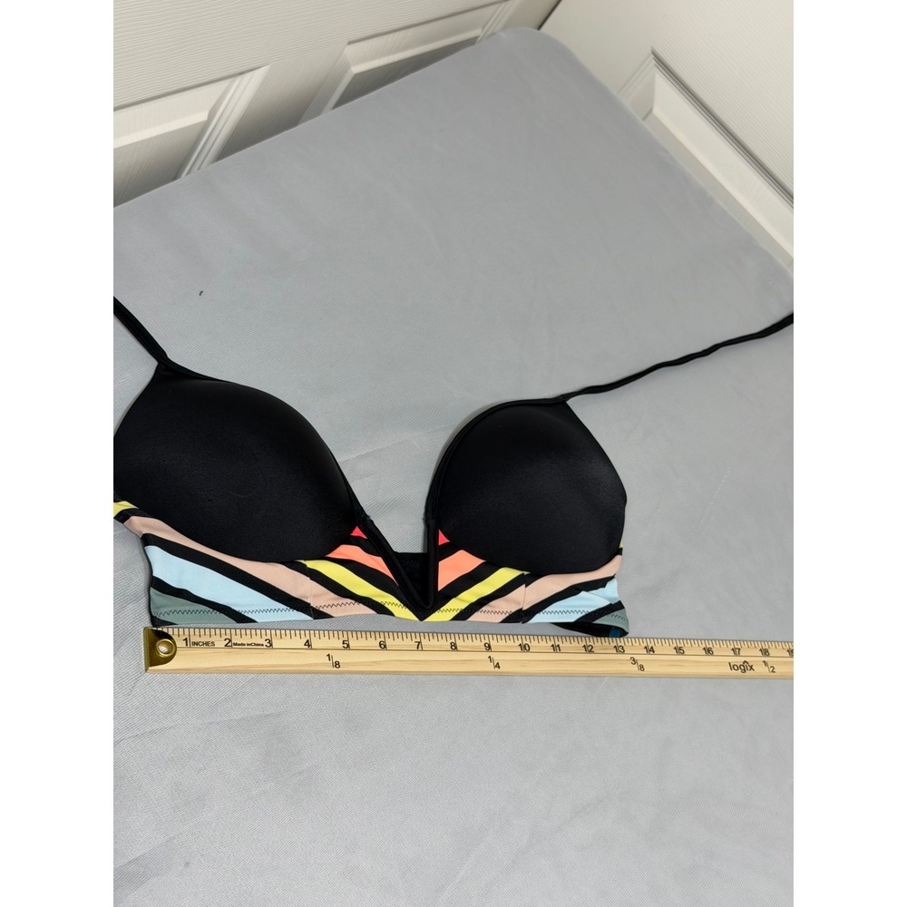 Victoria's Secret PINK Bikini Top Black Geometric Chevron Padded Push Up Large